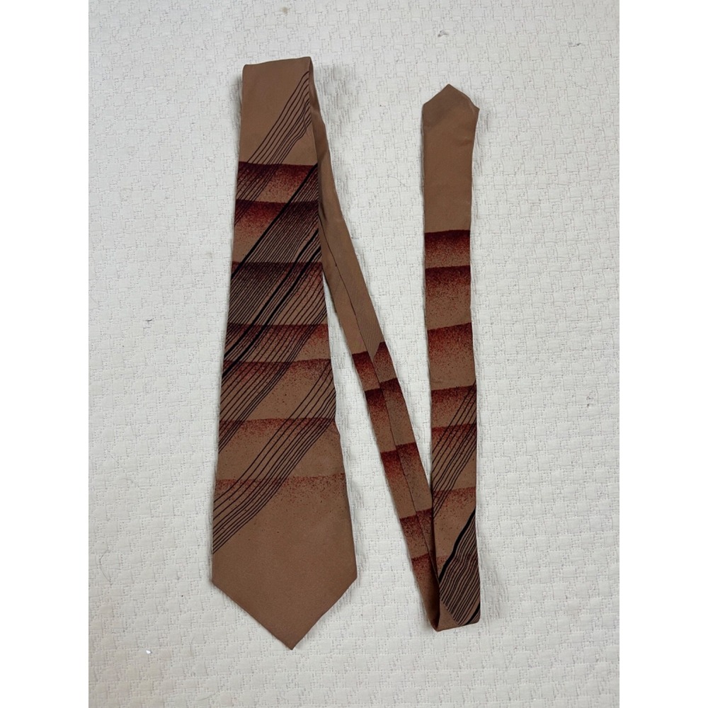 Franck Oliver Abstract Silk Tie Paris Brown Geometric Stripes Retro | 4.5"W 56"L
